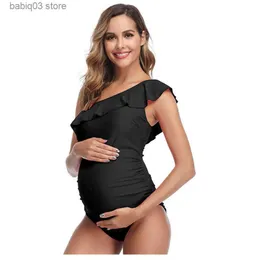 Moderskap Swimwears 2023 Maternity Swimwear One Piece Baddräkt Beachwear Solid Summer Swime Women T230607