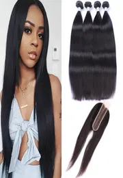 Peruvian Human Hair Extensions 830inch Straight 4 Bundles With 2X6 Lace Closure Middle Part Silky Straight 26 Closure With Bundl1713174