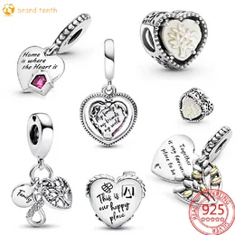 925 srebrne srebrne dla pandora uroków autentyczne koraliki autentyczna rodzina Infinity Triple Dangle Charm Heart House Happy Place