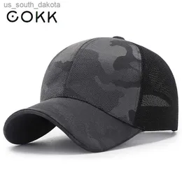 Boné de malha COKK feminino camuflado chapéus de verão masculino unissex guarda-sol respirável ao ar livre esporte boné lazer simples snapback L230523