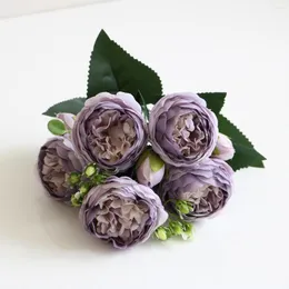 Decorative Flowers Artificial Flower Decoration Silk Rose Peony Bud Marriage Bouquet High Quality Fake Christm R14