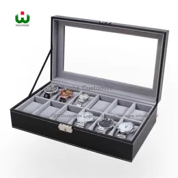 Wanhe Packaging Boxes Factory Fornitura professionale 12 griglie Slot Watch Box Display Organizer Glass Top Jewelry Storage ORGANIZER BO214y