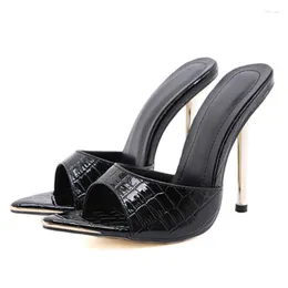 Slippers Pointed Sandals And Women Stone Pattern Word Super High Heel Ladies Sexy Nightclub Stiletto Sandal