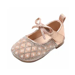 First Walkers 12-15.5cm Brand Infant Girls Princess Dress Shoes For Birthday Bling Pearls Rhinestones Toddler Girls Flats Shoes Baby Walkers 230606