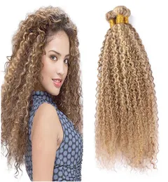 Light Brown with Blonde Piano Color Curly Hair Bundles Mixed Highlights Color 8 613 Virgin Brazilian Kinkys Curly Human Hair Weave8050515