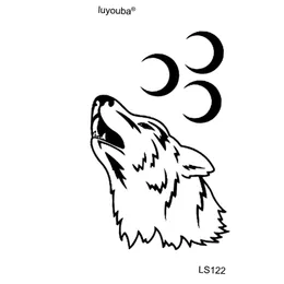 Dövmeler 100pcs Wolf Moon Water Taşma Geçen Kükreyen Geçici Geçici Dövmeler Erkekler Harajuku Faux Tatouage Tatoo Geçici Çıkartma