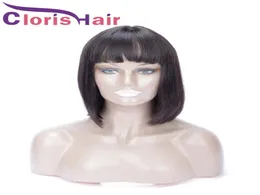 Short Bob Wig Pixie Cut Human Hair Straight Brazilian Remy Glueless Wigs With Bangs For Black Women T Part Natural Front Lace Clos5984900
