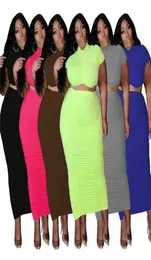 3XL 4XL 5XL Summer Plus size Dress Sets Short Sleeve T shirt Crop Topsskirt Two Piece Set Solid Color Dresses Suits Causal 2 pcs 1018680