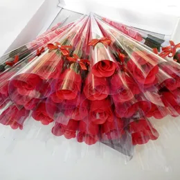 Decorative Flowers Creative 10 Pcs Single Stem Artificial Rose With Plastic Packaging Soap Made Valentine's Day Gift Birthday Party