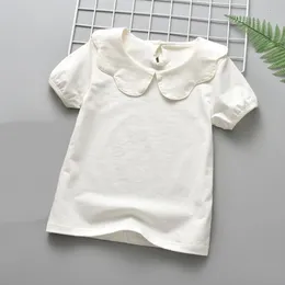 T-shirts Summer Girls T-shirts Short Sleeve Cotton T shirt Peter Pan Collar Baby Toddler Girl Blouse Shirt Kids Tops Children's Clothes 230606