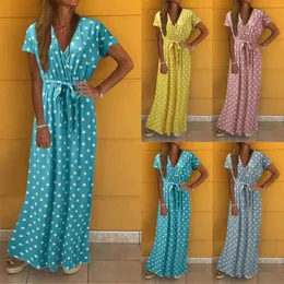 Casual Dresses Women Summer Short Sleeve Ruched Wrap Vintage Square Neck High Slit Maxi Dress Womens Large