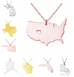 Colar com Pingente Mapa do Estado dos EUA Aço Inoxidável Ouro Rosa com Amor Coração Mapa da Geografia do Estado dos EUA Colares Charm Jóias Ouro Feminino5543321
