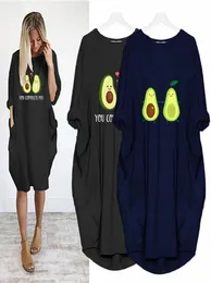 Vintage Avocado Woman Dress Pocket Loose Fall Clothes Party Casual Plus Size Dresses For Women Long Sleeve Sukienka 2021 Summer Ka5497018