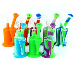 Silicone Dab Rig Glass Bong Hookahs Recycler Water Pipes Oil Rigs herb bubbler bowl silicone Bongs with quartz banger8910716