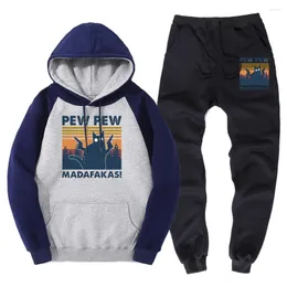 Erkeklerin eşofmanları pew madafakas poster baskısı erkekler kapüşonlu sporlar gevşek eşofmanlı yumuşak ter giyim harajuku rahat sweatshirts takım elbise