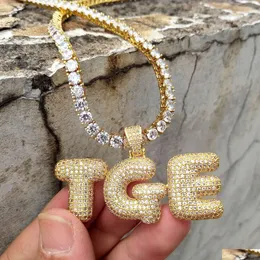 Anhänger Halsketten 18 Karat Gold und weiß plattiert Iced Out Bubble Buchstabe Nummer Custome Halskette FL Diamant Hip Hop Geschenke für Drop Deliver Dh0Cb