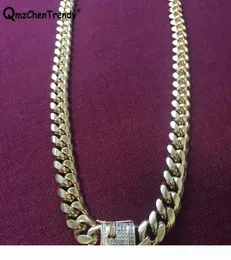 10MM 14MM Men Cuban Miami Link CZ Necklace Stainless steel Rhinestone Lock Clasp Iced Out Gold Silver Hip hop Chain Necklace9235939