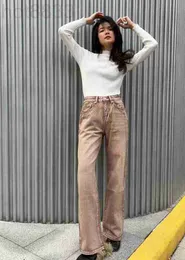 Damen Jeans Designer 2023 Frühling Neue leichte Luxusmode Einfache Pendler Braune Hosen Drop Feel Lässiges gerades Bein MCTI