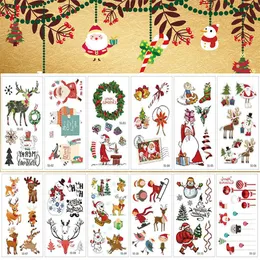 Tattoos 100 Piece Fake Temporary Tattoo Sleeve Girl Boy Woman Cartoon Santa Elk Body Arm Cute New Year Christmas Waterproof Sticker