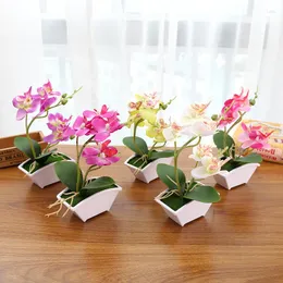 Decorative Flowers 1set Fashion Decoration Artificial Plant Potted 2 Fork Phalaenopsis Creative Bonsai For Home Wedding DIY Supplies