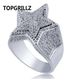 TOPGRILLZ Hip Hop Five Star Rings Men39s Gold Silver Color Iced Out Cubic Zircon Jewelry Ring Gifts9791808