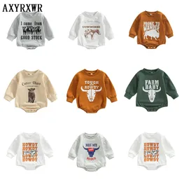 Rompers Baby Boys Girls Sweatshirts Rompers Clothing Autumn Toddler born Long Sleeve Cattle Letter Print Jumpsuits Overalls Clothes 230606