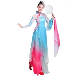 Scena noszenie hanfu kobiety klasyczny taniec kostium żeński fan chiński styl hantang nowoczesny sukienka Yangko
