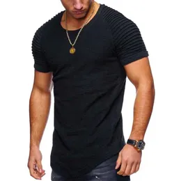 Mäns nya t-shirts mode sommarmän solid t skjortor avslappnad fit axel cyklist elastisk vitkorg kort ärm toppar shirt9lmn