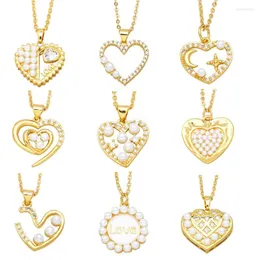 Pendant Necklaces FLOLA Gold Plated Small White Pearl For Women Copper CZ Rhinestone Heart Necklace Valentines Jewelry Gifts Nkeb721