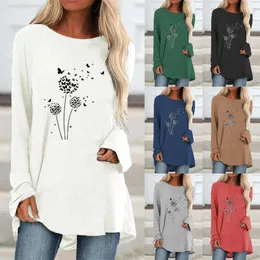 T-Shirt Women Clothing Autumn and Winter Solid Color Fashion Printing Graphic Tee Long Sleeve Round Neck Plus Size Loose Casual Tops