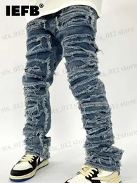 Мужские джинсы мужские джинсы джинсы IEFB Wool Personality Design High Street Style Casual 2023 Solid Color Модные винтажные брюки T230608