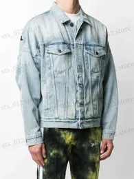 Herrjackor designer palm denim jacka kvinnor jeans hål ärmar rockar långärmad hip hop streetwear cowboy kvinnor blå lapptäckfickor stylist t230608