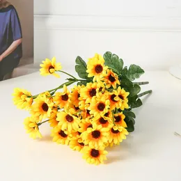 Decorative Flowers 24 Heads Silk Small Sunflower Buquet Artificial Flower For Wedding Home Decoration Scrapbooking Accessories Fake