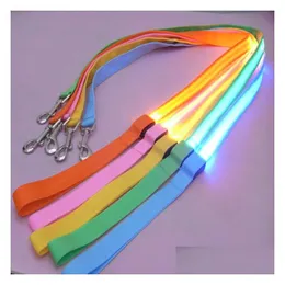 Coleiras para cães Trelas 120 cm Led Glow Cinto de nylon Correias de treinamento para filhotes de cachorro Corda de chumbo para cães Cinto de segurança para carro Fornecimento Dbc Dr Dhrtx