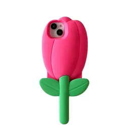 Darmowe DHL Hurtowe dziewczęta prezent Tulip Flower 3D Case for iPhone 14 Plus 13 12 Pro Max I11 2023 Pop Ins Cartoon Soft Silikonowa okładka za 14pro 13pro