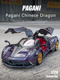 Diecast Model 1 24 Simulazione Pagani Drago cinese Lega auto Suono e luce Tirare indietro Sport Toy Boy Collezione Decorazione Regalo 230608