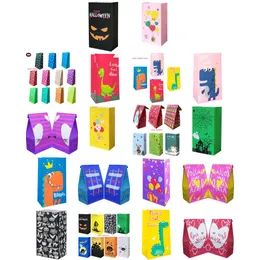 Embalagem para presente Sacolas para lembrancinhas de festa Saco de papel kraft 13X8X24Cm Balão Rosa Roxo Amarelo Acredite em si mesmo Rosto negro Elementos de Halloween abençoe Otvdh