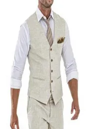Men039s Vests Beige Linen Men Vest For Wedding Summer Suit One Piece WasitCoat V Neck Custom Groom Tuxedo Wasit Coat Fashion5108232