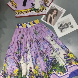 Two Piece Dress Fashion Show SpringSummer Printed Sleeve Shirt Luxury TopHigh Waist Long Bunny Skirt Womens Set 230607
