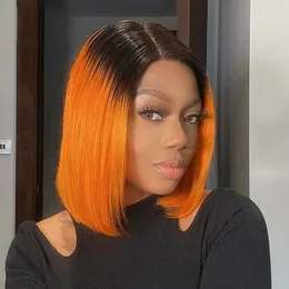 Lace Wigs Straight Bob Wigs Orange Omber Color Lace Closure Cabelo Humano Para Mulheres Loiro Ombre Colorido 4x4x1 Straight Bob Peruca de cabelo humano 230607