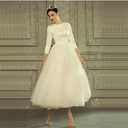 Vintage 50er-Jahre-Tutu-Hochzeitskleid mit 3 oder 4 Ärmeln, ausgefallener Tüll, Tee-Länge, kurze Brautkleider, Vestido de Noiva, Anpassen in Übergröße 2020321H