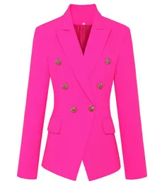 2021 Stylish Designer Blazer Womens Classic Double Breasted Metal Buttons Slim Fitting Blazer Jacket Pink5943602