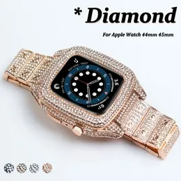 Alças de diamante de metal de luxo estojo protetor mod kit integrado flash broca capa pulseira pulseira pulseira pulseira para apple watch série 6 7 8 44mm 45mm