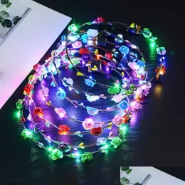 Hair Accessories 20Pcs/ Colorf Christmas Party Glowing Wreath Halloween Crown Flower Headband Women Girls Led Light Up Hairband Drop Dhjpx