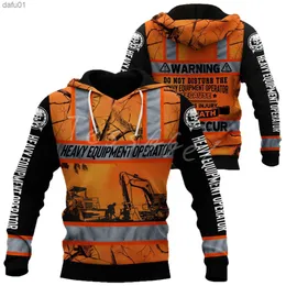 Tessffel Excavator Operator Stampa 3D Moda Uomo Outdoor Protezione solare Abbigliamento da lavoro Felpe con cappuccio Cerniera con cappuccio Abiti casual divertenti Styel-9 L230520