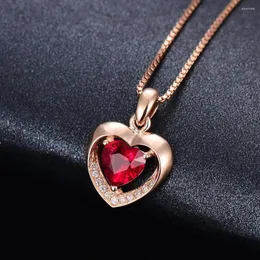 Pendant Necklaces Style Simple Fashion Heart-shaped Love Imitation Red Tourmaline Collarbone Chain Headwear