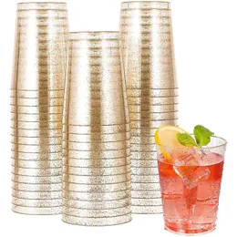 Utensili Bicchieri di plastica trasparenti, bicchieri di plastica glitter dorati Bicchieri per bevande riutilizzabili Bicchieri da vino per feste per cocktail con champagne e dessert