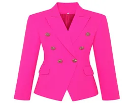 2021 Stylish Designer Blazer Womens Classic Double Breasted Metal Buttons Slim Fitting Blazer Jacket Pink9833891