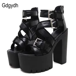 Sandals Gdgydh Open Toe Black Sandals Woman Platform Shoes Thick Heels Sandals Brand Designer Sexy Soft Leather Women's Shoes Summer J230608