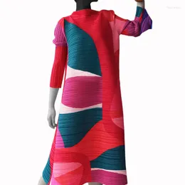 Casual Dresses Miyake Pleated Dress Fall 2023 Winter High Fashion Geometric Classic Printing Loose Fashionable Vintage Aesthetic Clothing